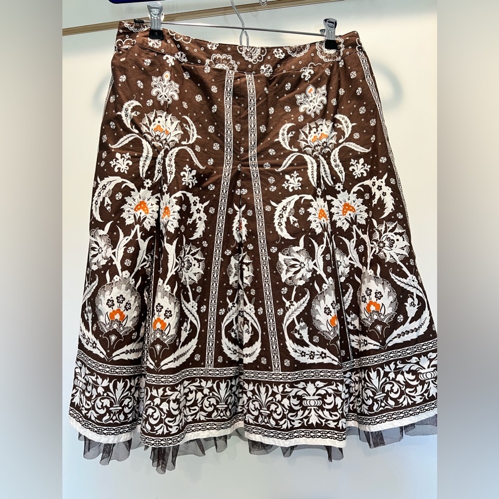 ESPRIT vintage 90s brown patterned skirt with petticoat! Like new. Sz 8